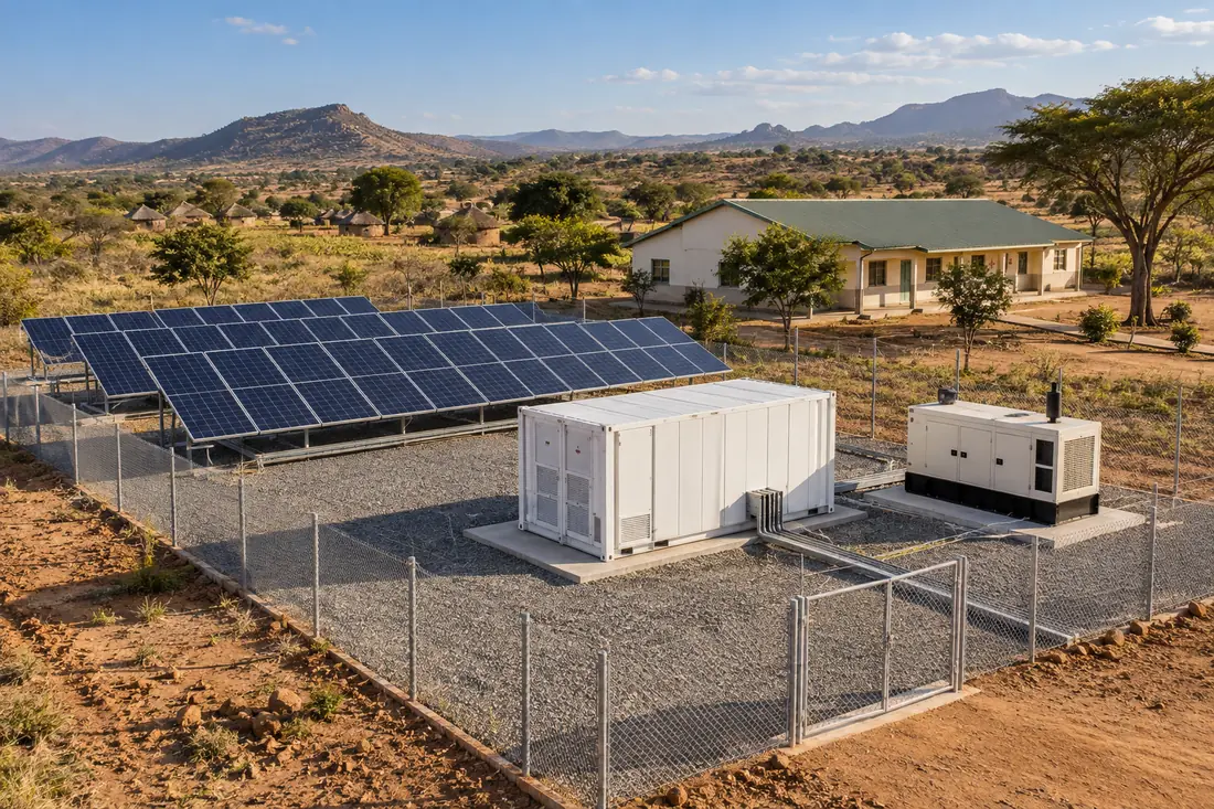 Remote solar battery and generator microgrid